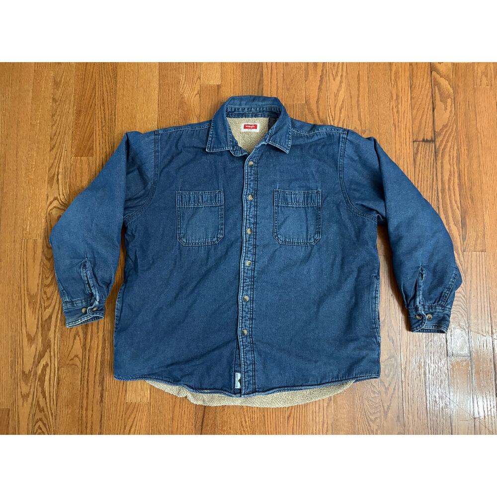 Wrangler Men’s Sherpa Lined Denim Shirt Jacket Blue Jean Coat Size XL